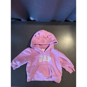 Baby GAP Logo Lavender Hoodie Size 6-12 Mo Pullover Sweatshirt Ears On Hood